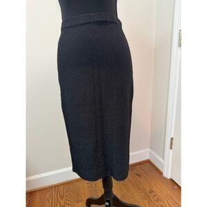 Max Studio Black with White Stripes Ribbed Knit Midi Pencil Skirt